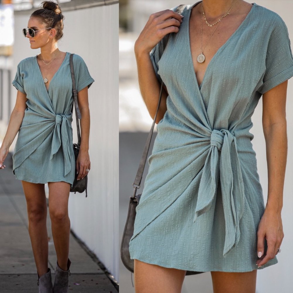 Kauau Crush Woven Wrap Dress in Sage